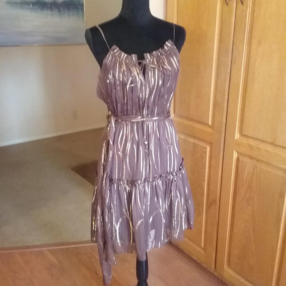 Milly Silk Dress Bronze w/Metallic Gold Accents- Size 2